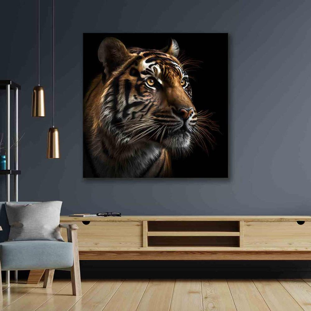Tableau déco tigre fond noir