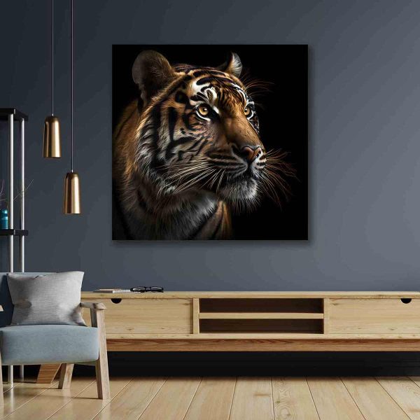 Tableau déco tigre fond noir