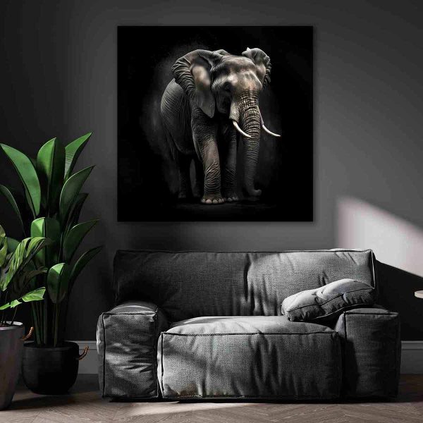 Tableau deco elephant fond noir