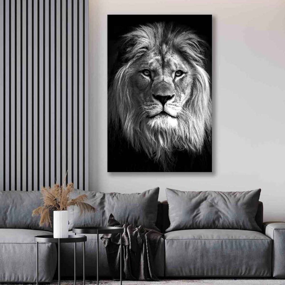 Tableau déco lion noir et blanc