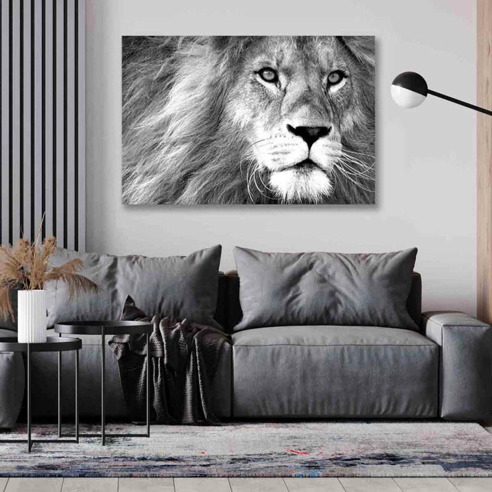 Toile lion noir et blanc