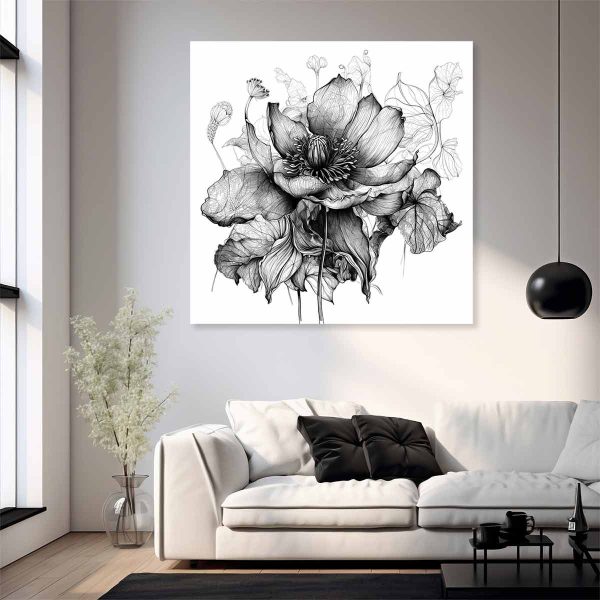 Tableau déco fleur noir et blanc