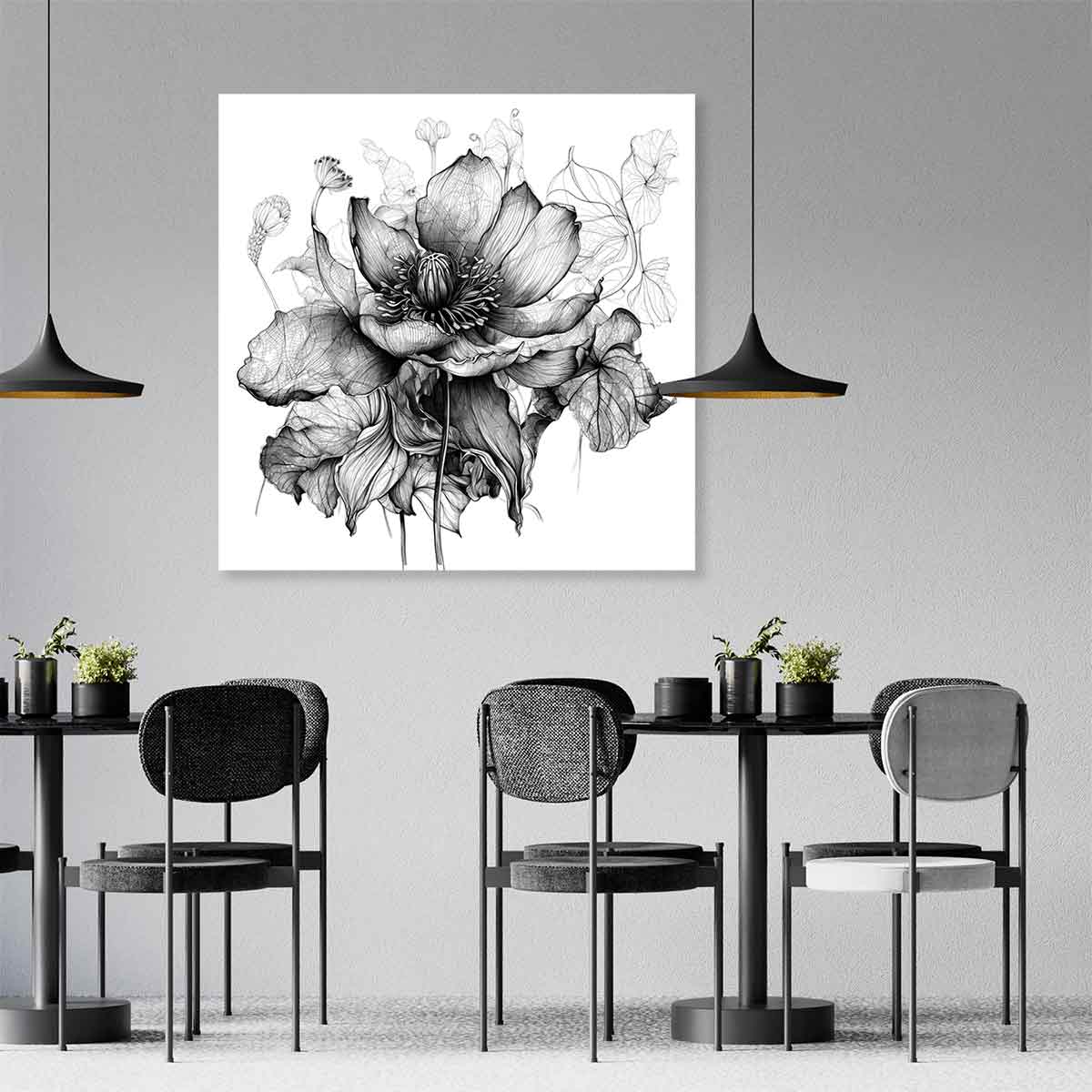 Tableau mural fleur noir et blanc