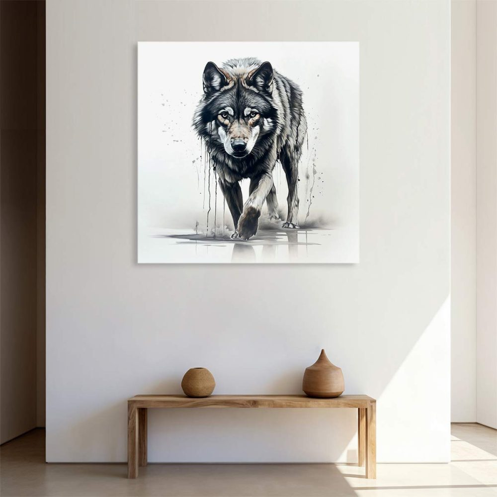 Tableau loup noir et blanc