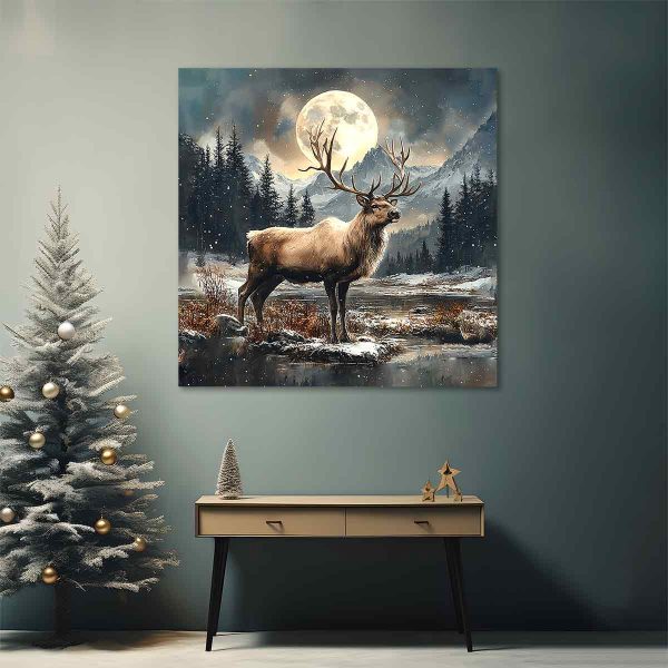 Toile de noël-Cerf forêt