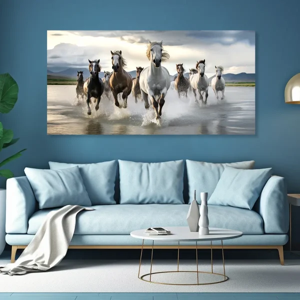 Tableau cheval troupeau galop