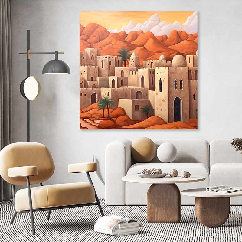 Tableau oriental paysage village Tableau oriental paysage village