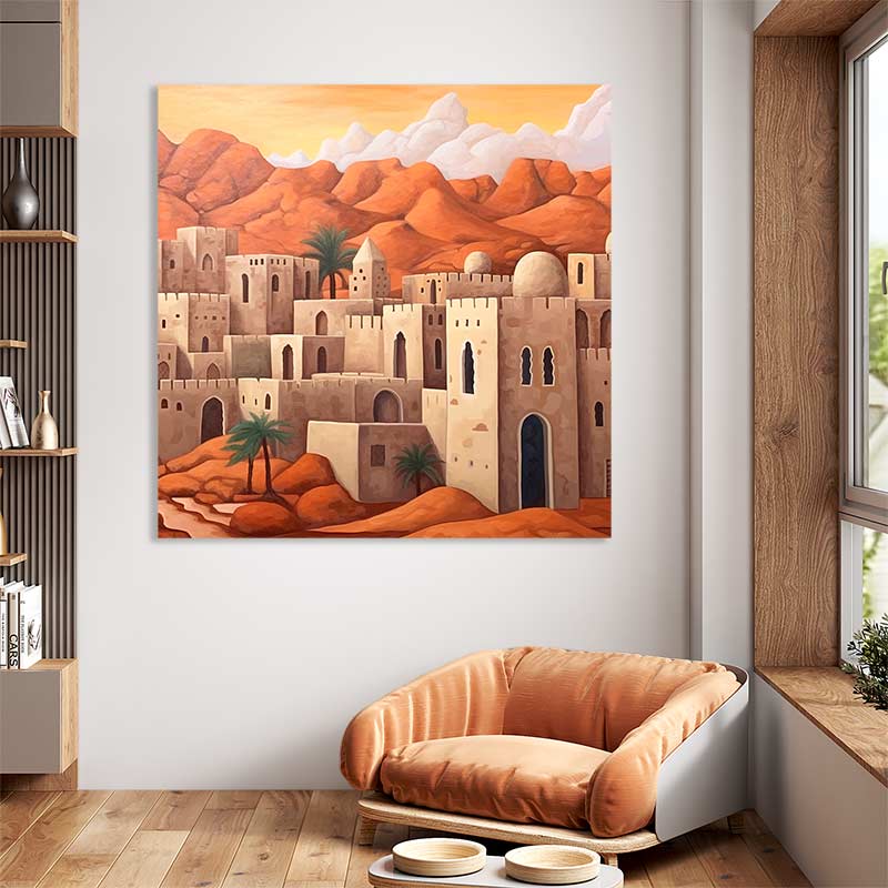 Tableau oriental paysage village Tableau oriental paysage village