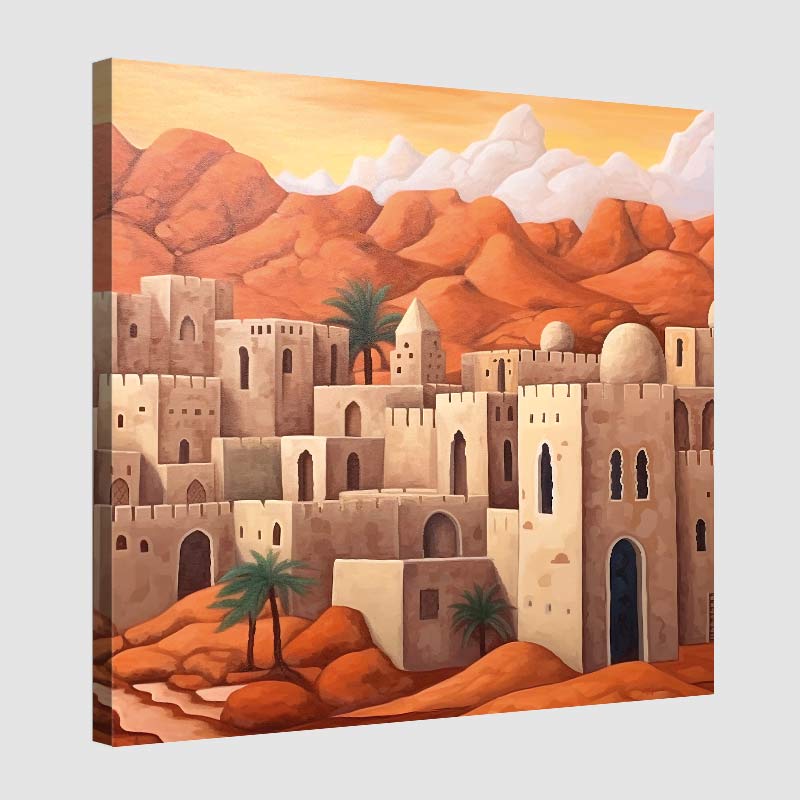 Tableau oriental paysage village Tableau oriental paysage village