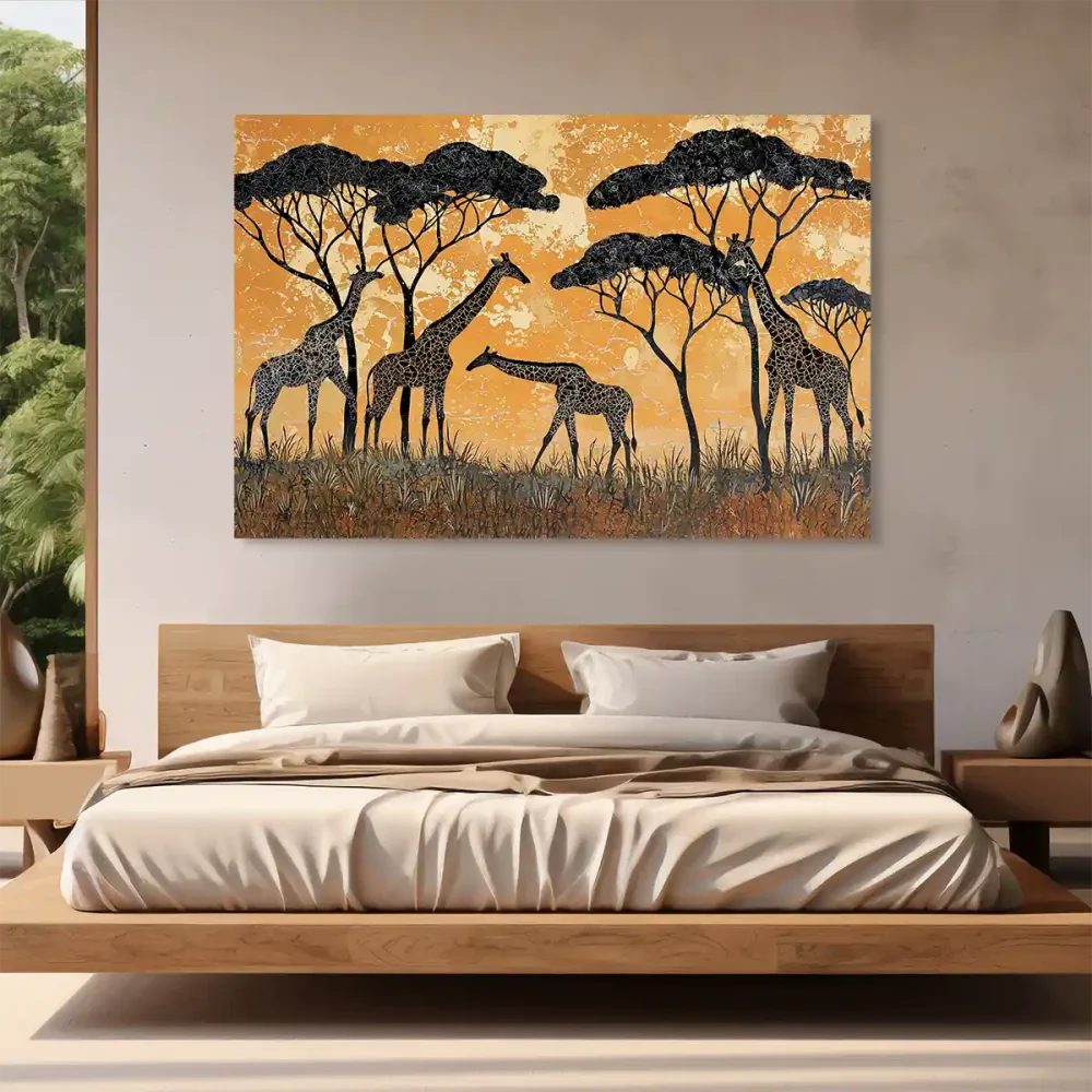 Tableau africain girafes Tableau africain girafes