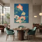 tableau hokusai canari et pivoines