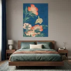 tableau hokusai canari et pivoines