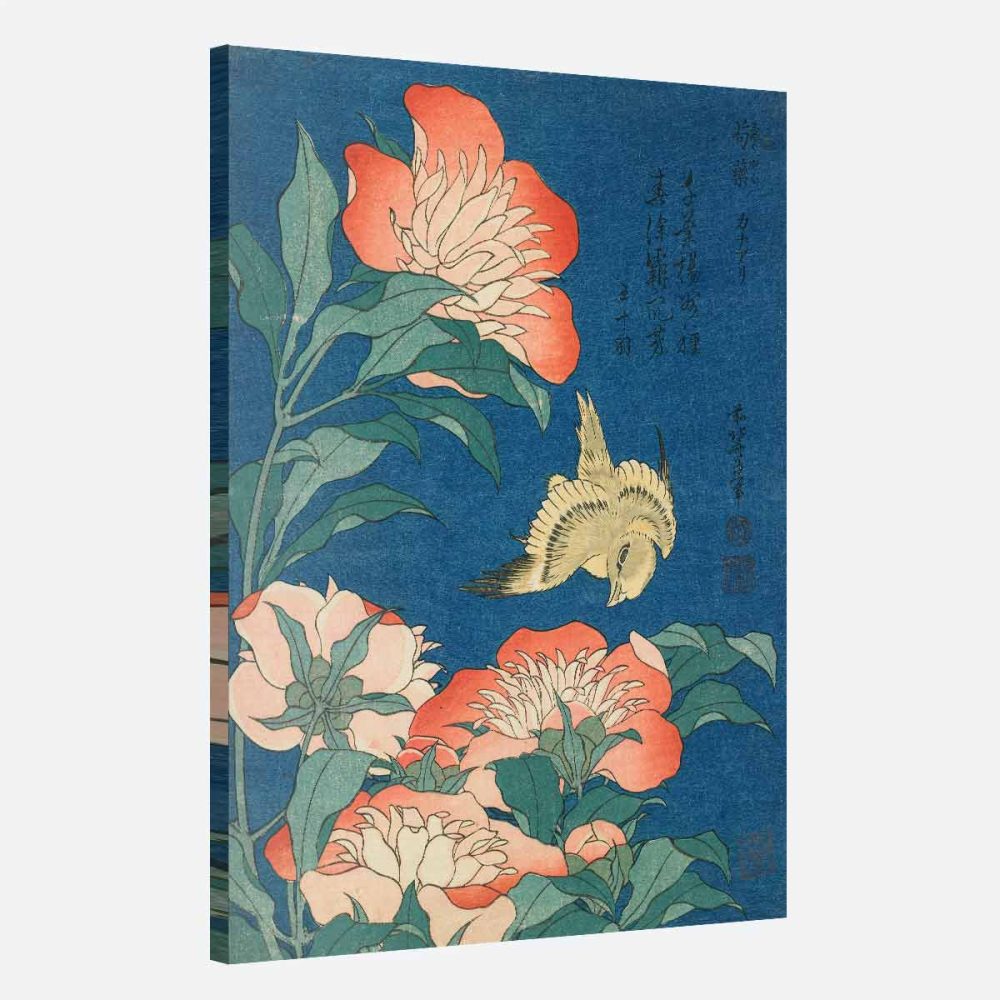 tableau hokusai canari et pivoines tableau hokusai canari et pivoines