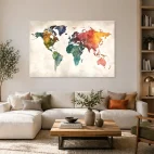 tableau carte du monde aquarelle