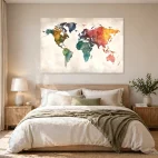 tableau carte du monde aquarelle