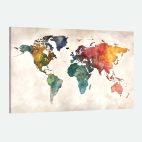 tableau carte du monde aquarelle