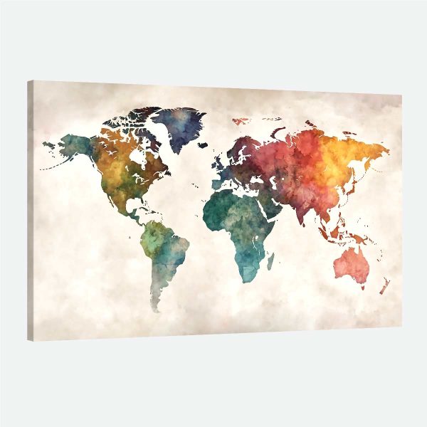 tableau carte du monde aquarelle