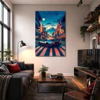 tableau manga voiture ville