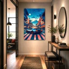 tableau manga voiture ville
