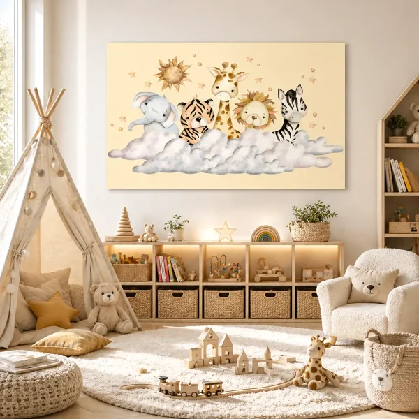 Décoration murale bébé animaux ciel
