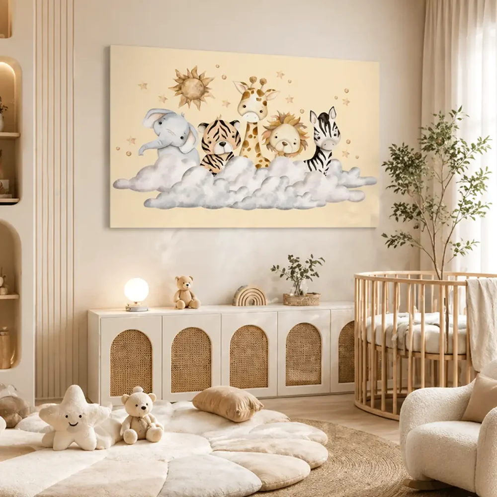 tableau-mural-bebe-animaux-ciel Tableau mural chambre bébé animaux ciel